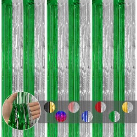 3pcs Tinsel Curtain Green Silver Glitter Foil Door Curtains Party Backdrop,3.2x6.5ft Foil Fringe Curtain Party Streamers Shimmer Curtain Backdrop Decorations for Birthday Irish St. Patrick's Day