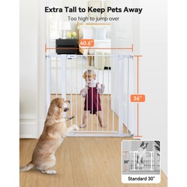 COMOMY 36" Extra Tall Baby Gate for Stairs Doorways, Fits Openings 29.5" to 40.6" Wide, Auto Close Sturdy Safety Dog Gate for House, Pressure Mounted Easy Walk Through Pet Gate with Door, Black