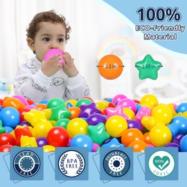Star Ball Pit Balls for Kids - Crush Proof Play Plastic Balls for Ball Pit Phthalate Free BPA Free Non-Toxic Indoor Outdoor,Soft Plastic Pool Balls for Kids Birthday Party.