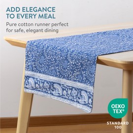 JEMIDI Table Runner Blue 40 x 180 cm - 100% Cotton - Modern Table Runner - Oeko-Tex Certified - Fabric Table Runner - Table Runner Extra Long - Machine Washable - Floral Print