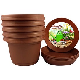 Austin Planter Pots with Saucers, 7 inch Copper Color, Case of 5, Polypropylene Flower Pot and Saucers, Household Planter & Saucer, Seed Starting Pot with Saucers