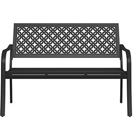 Grand Patio Garden Bench, Outdoor Benches with Anti-Rust Steel Metal Frame, Patio Seating for Front Porch Park Outside Furniture Decor, Black