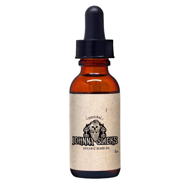 Johnny Slicks Original Organic Beard Oil - Beard Conditioner for Men to Moisturize, Soften, and Promote Healthy Hair Growth - Natural Serum Made with Jojoba, Coconut, and Argan Oil - (1 Ounce)