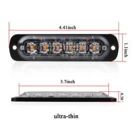 4pcs 6LED Amber Ultra Thin Sync Feature Warning Emergency Beacon Hazard Flash Caution Strobe Light Bar Surface Mount for Car Truck 12-24V (Amber)