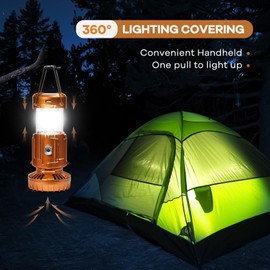 Camping Lanterns with Fan,Solar Camping Fan Charging for Phone, Rechargeable LED Lanterns Camping Fans for Tents Power Outage Hurricanes Camping Gear(Gold)