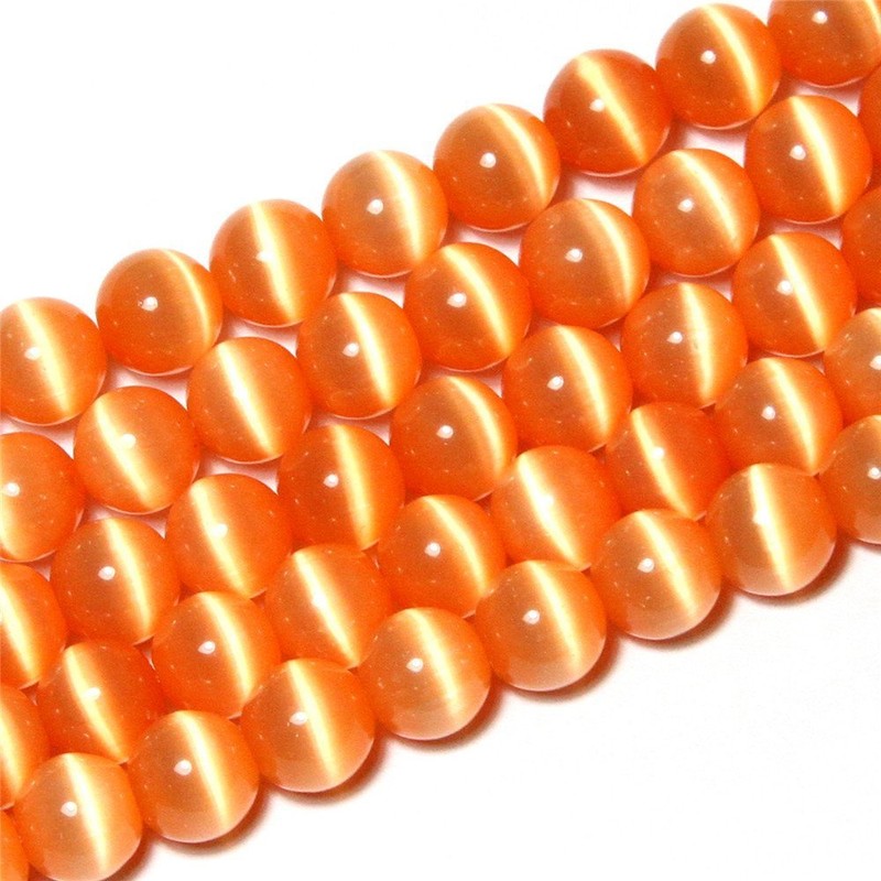LIFAVOVY Orange Cat Eye Beads Round 4mm Semi Precious Gemstone