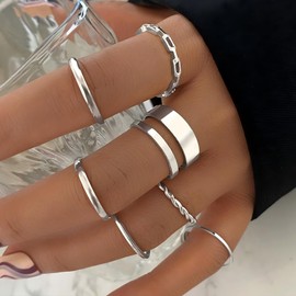 Silver Knuckle Rings Set for Women Trendy Stackable Finger Rings Dainty Cute Open Stacking Midi Ring Mixed Size Pack Boho Jewelry (Silver)