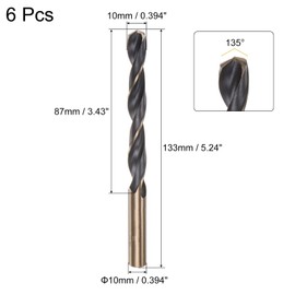 uxcell 6pcs Jobber Drill Bits 10mm (0.394") Black Nitride & Gold Titanium Coated M2 High Speed Steel (HSS) Twist Drill Bits for Stainless Steel Aluminum Alloy Metal