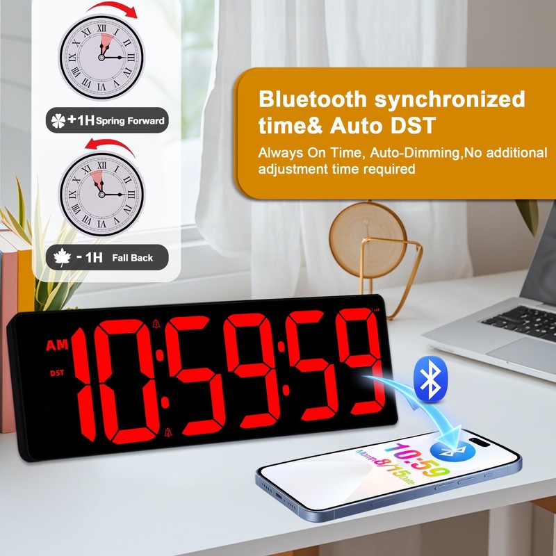 TXL 17.2" Bluetooth Digital Wall Clock with Seconds, Large Countdown