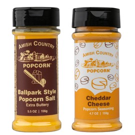 Amish Country Popcorn | Seasoning Variety Pack | BallPark Style ButterSalt - 5.5 oz & Cheddar Cheese - 4.7 oz Popcorn Seasoning | Old Fashioned, Non-GMO