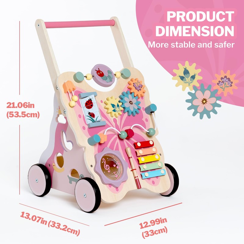 Giant bean Wooden Baby Push Walker for Girls Toddler Kids
