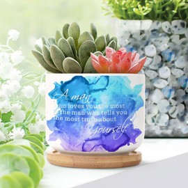 DecStic A Man Who Loves You The Most is The Man Who Tells You The Most Truth Ceramic Planters Bible Verse Pots for Plants with Drainage Holes and Saucers Pot for Home Office Decoration