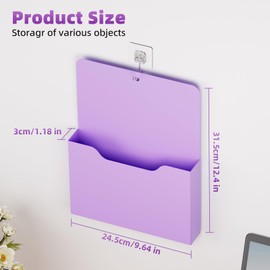 2 Pack Magnetic File Holder - Paper Holder, Pocket Organizer,Hanging Wall File Organizer Office Supplies Storage, Magazine Mail Organizer Case for Notebooks,Planners,Letter (Purple)