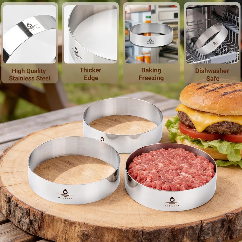 Hilsita Burger Mold, Sous Vide Accessories Hamburger Bun Rings, 6