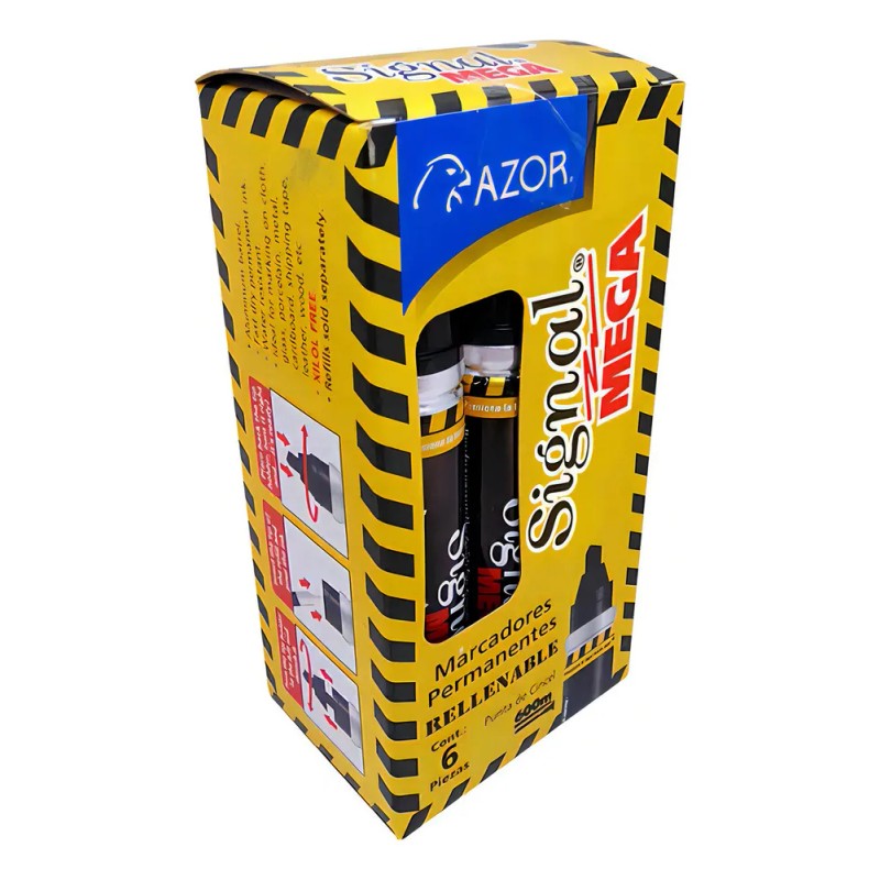 Marcador Permanente Azor Signal Mega 1500ne Cincel Negro 6pz