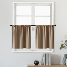 MRTREES Blackout Curtain 30 Inch Length Tier Curtains- 2 Panels Rod Pocket Thermal Insulating Small Valance Curtains for Cafe Kitchen Small Window, 34 x 30 Inches Long, Brown Curtains