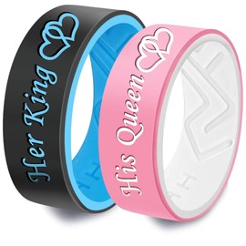 XAHH Silicone Ring for Couple,His Queen Her King Lovers Ring, Him Her Engagement Wedding Bands Matching Sets,Promise Love Heart Ring,Pink Women Size 8