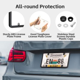 License Plate Cover & Frames, 2 Pack Clear License Plate Protector, ABS Car Front/Rear License Plate Frame with Screws Caps, Fit Any Standard US Plates