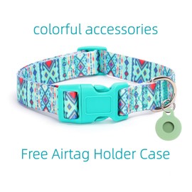 Moonpet Dog Collar with Leash Airtag Holder Case Set, Breathable Adjustable Durable Dog Collars for Male Female Puppy X-Small Small Medium Large Dogs Walking Running Training-Maya-L