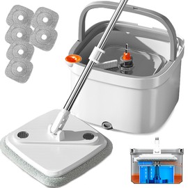 INWEJIA Spin Mop and Bucket Set with Self Separation Dirty and Clean Water System, Self Wringing 360° Rotating Clean Mop-Headfor Hardwood Tile Marble Floors Mop Set with 6pads