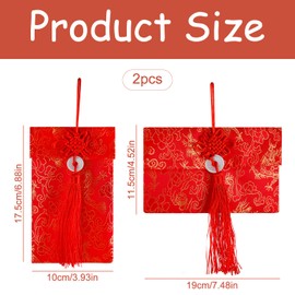 Bojueshaw 2PCS Silk Red Cloth Envelope - Traditional Wedding & New Year Money Holder, Large Size, Elegant Satin Fabric for Wedding Gifts and Celebrations(Jade Knot)