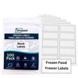 Shazeel Freezer Labels Easy Peel Off Blank Sheets 100 Pcs – Food Stickers 6x3cm Storage - Waterproof, Tear-Proof, Sticky & Long-Lasting Refrigerator, Freezer, Jars, White (FLB-100)