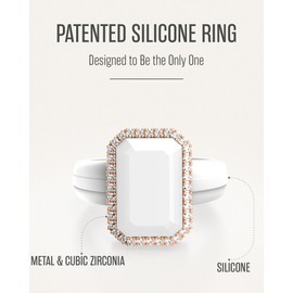 Rinfit Women's Silicone Wedding Band - Promise Rings for Her - Emerald Cut with Cubic Zirconia - White/Rose Gold - Size 5