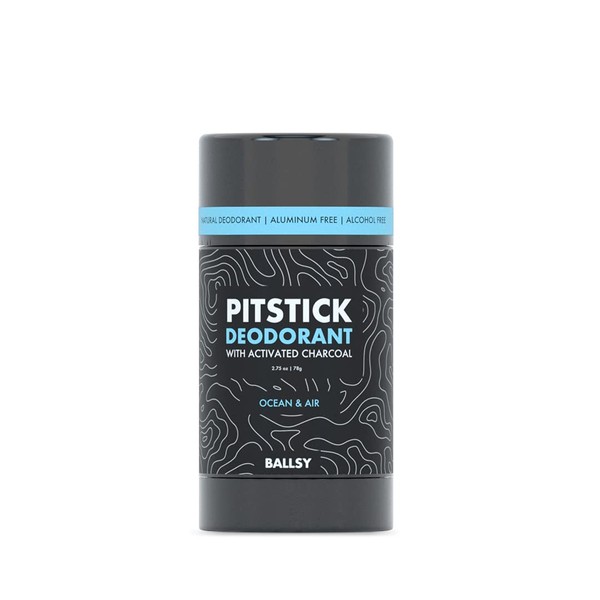 Ballsy Pitstick Activated Charcoal Natural Deodorant - Mens Aluminum Free Deodorant w/ Charcoal, & Plant Based Extracts – Cruelty & Baking Soda-Free Underarm Deodorant for Odor Protection, 2.75 oz