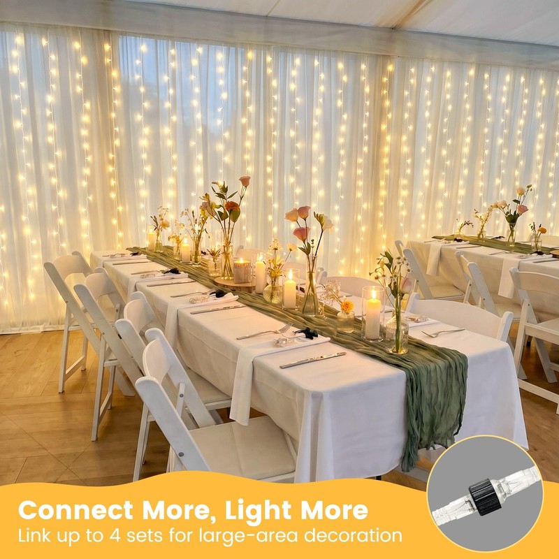HEYFUNi 6.6FT x 6.6FT Warm White Curtain Lights Plug in,