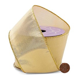 Metallic Gold Wired Christmas Ribbon - 2 1/2" x 10 Yards, Double Faced, Wreath Decor, Gift Wrapping, Tree Topper, Anniversary, Wedding, Reception, Fall, School Dance, Fundraiser, Mardi Gras