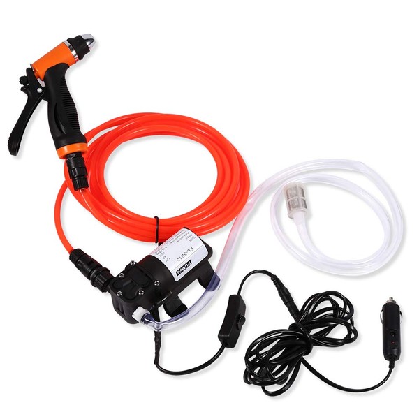 Car Wash Water Pump Electrical Car Wash Pump-12V DC Portable High Pressure Self-Priming Quick Car Cleaning Water Pump Electrical Washer Kit for Watering Cleaning Home Car Use with Spray Hose Power