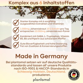 360 St. John's Wort Capsules in Half-Year Supply, 180 Servings with 1000 mg St. John's Wort Extract + GABA + L-Tryptophan, Vegetable Mood Enhancer, High Dose, Mood Magic. plantomol®