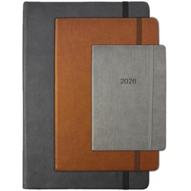 Orbitron 2026 A4 / A5 / A6 Elastic Clouser Diary Day A Page Diaries Full Year Journal Calendar Planner (Brown, A4 Dap)