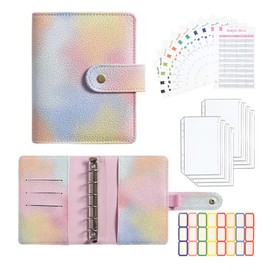A7 Binder Wallet with Zipper Envelopes - Mini Money Organizer for Saving, Budget Cash Envelope System, Ring Binder with Pockets, Sheets and Stickers, Pink