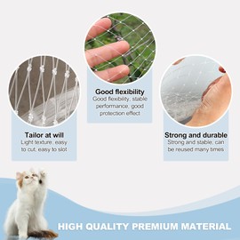 QILUCKY Nylon Cat Protection Net for Balcony, Transparent, Can Be Cut to Size and Bite-Resistant Balcony Nets for Cats for Securing Patio, Windows and Doors (3 x 4 m)
