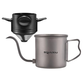 SOUUXIU 400ml Spout Kettle Gooseneck Coffee Kettle Ti Folding Handle Water Kettle with Lid and Coffee Filter