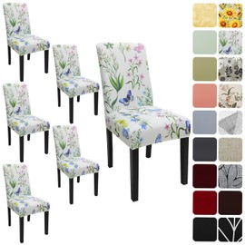 Keyroal Dining Room Chair Covers Set of 6, Stretch Pattern Parsons Chair Slipcovers Spandex Removable Washable Kitchen Chair Protector Cover for Dining Room, Hotel, Ceremony (Butterfly+Flower)