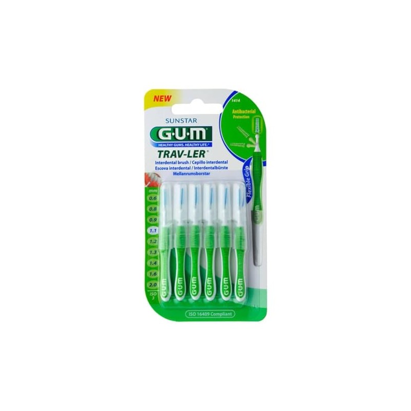 GUM Trav-ler Interdentalbrushes 6 piece ISO 3 Green 1.1mm, pack