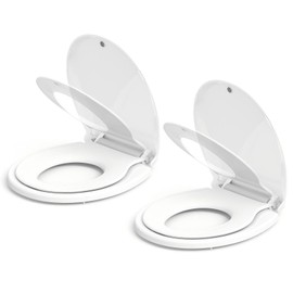 Toilet Seats Round, Toddler Potty Training Seat Built-In, Quiet-Close Lid, Safe PP Material, Easy Installation & Release with Hardware