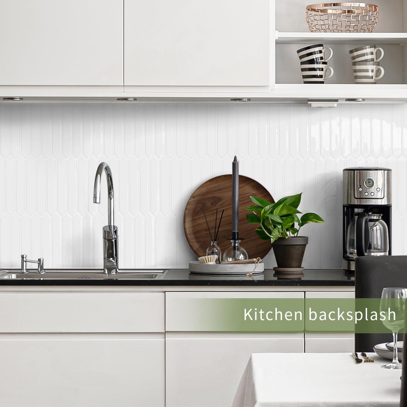 White Long Hexagon Tile Peel and Stick Backsplash, 10 Sheets