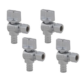 LD Longda Angle Stop Valve 1/2-inPEX x 3/8-in OD, Quarter Turn Water Shut Off Valve, Lead Free Brass Angle Stop Valve for Faucet , Toilet ,Ice Maker, Drinking Fountain and Dishwasher ( 4-Packs)