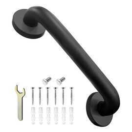 IJDD Shower Grab Bar, Anti-Slip Safety Grab Bar for Bathroom Bathtub Toilet 304 Stainless Steel Textured Grip Bath Handle Hand Rail for Elderly (Black, 12" L x 1 1/4" D)