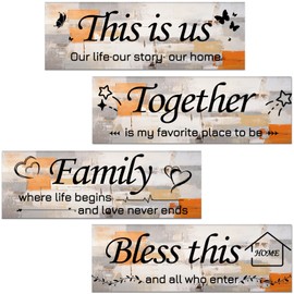 Lnond Wall Art for Living Room,Orange and Grey 4 Pieces This Is Us Family Wall Decor for Bedroom Living Room,Rustic Wooden Rustic Home Decor,12 x 4 Inch