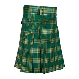 Scottish Designer Tartan Utility Kilts for Men 8 Yard 13oz Kilt (Irish Tartan Belly Button Measurements 36)