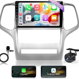 Android Radio for【Jeep Grand Cherokee 2010 2011 2012 2013 】with 9 Inch Touchscreen Wireless CarPlay Android Auto FM/RDS BT SWC USB Backup Camera - Color: 2+64Car radio+Microphone+HD Camera