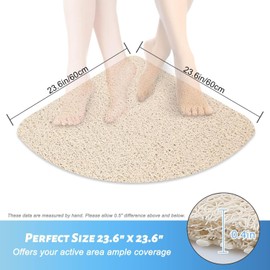 AMOMYDOG Corner Shower Mat, Non-Slip Shower Mat, Anti-Mildew, Anti-Bacterial, Loofah Bath Mat, Soft PVC Bath Mat for Bathroom and Wet Rooms (60 x 60 cm, Beige)