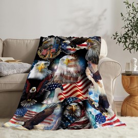 Bald Eagle Blanket American Flag Throw Blankets for Girls Boys Soft Warm Army Patriotic Veteran Throws Flannel Fleece Eagles Plush Stuffed Animal Gifts for Kids Men Women Adults for Bed Decor 50"x40"