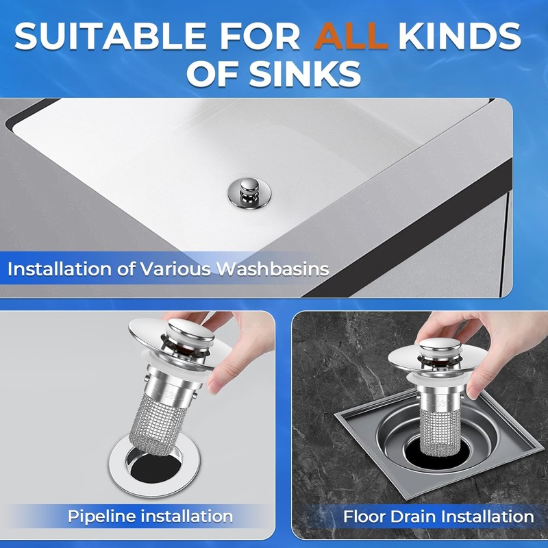 Bathroom Sink Drain Strainer, Pop-up Sink Drain Strainer with Removable
