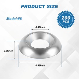 Yaocom 200 Qty #8 Countersunk Finish Washers Stainless Finishing Washers 304 Stainless Steel Washers Finishing Cup