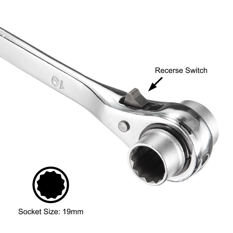 uxcell 19 x 24mm 12-Point Scaffold Podger Ratchet Spanner Ratcheting